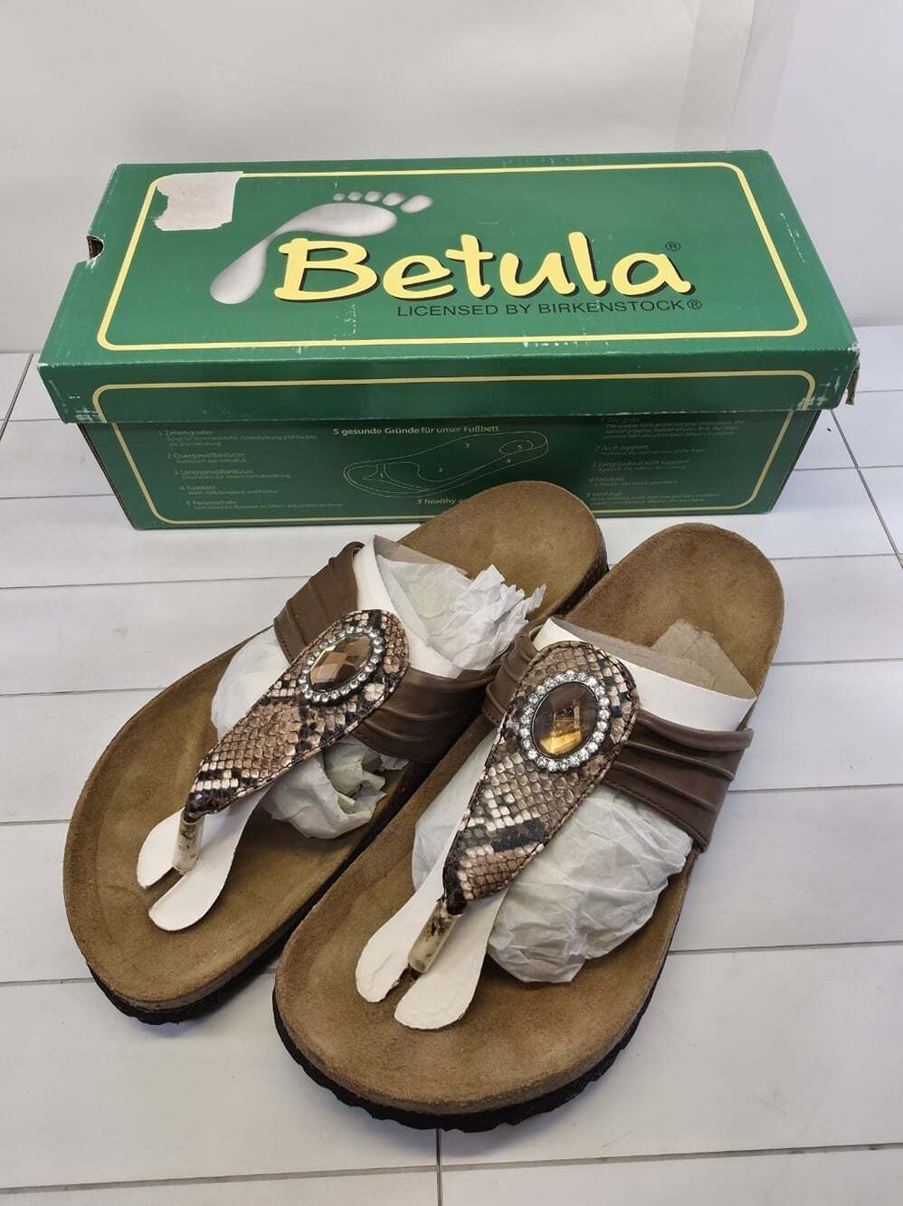 Birkenstock Betula Snake Print Rhinestone Sandal Womens Size 7 US 36 EU Brown